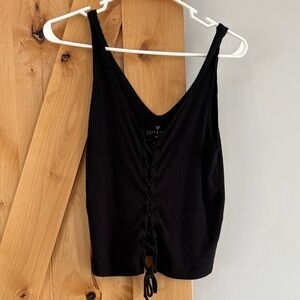 American Eagle Outfitters Black Ribbed Lace-Up V-Neck Tank